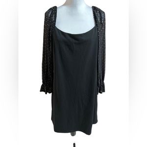 Lily Rose women’s junior plus size long black bodycon dress w/sheer poet sleeves